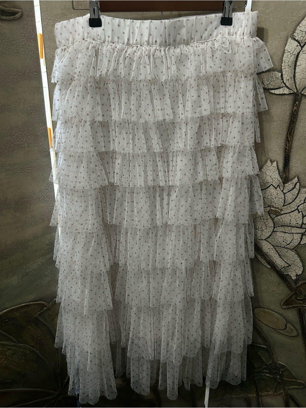 cupcakes & cashmere White Polka Dot Tiered Tulle Maxi Skirt